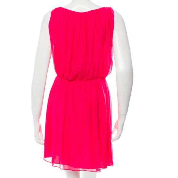 ALICE + OLIVIA Mary Blouson Gathered Tank Dress Pink Silk Mini Dress - Picture 4 of 8